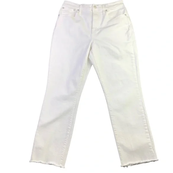 Madewell The High Rise Crop Boyjean Size 26 Tile White Raw Hem Straight Leg - Picture 2 of 7